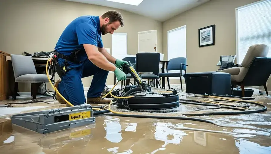 Orem Water Damage Pros technician setting an air mover in a Utah Valley home